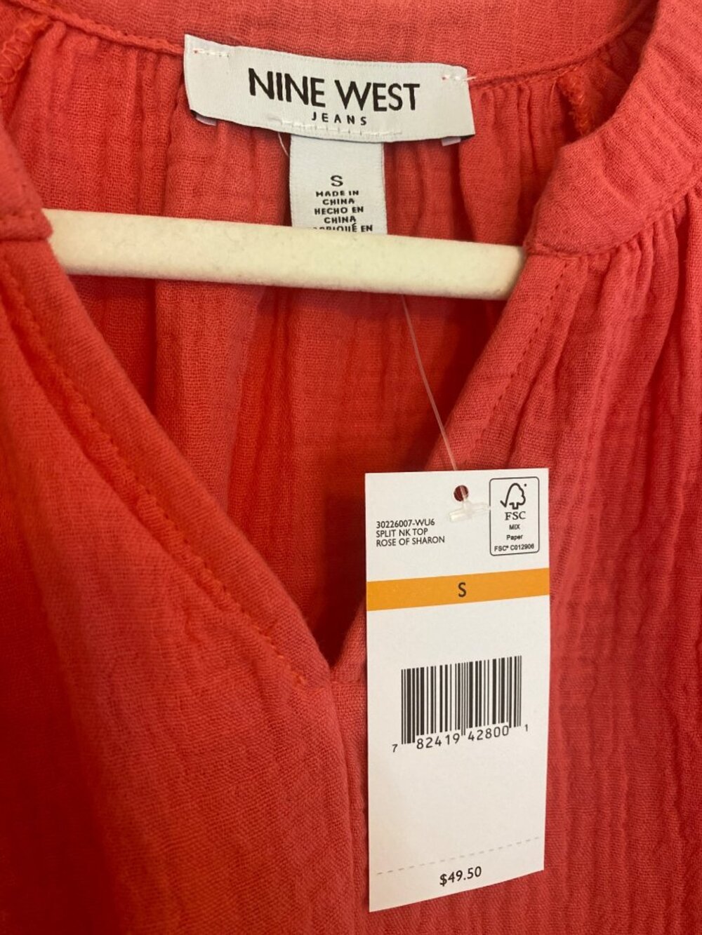 NWT Nine West Women’s Coral Short-Sleeve Textured Top Size S 100% Cotton - Picture 4 of 6
